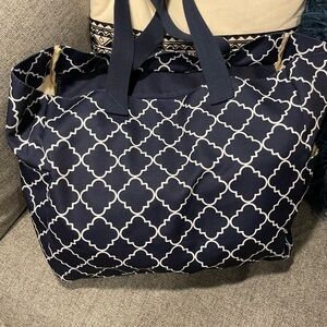 Navy Blue Patterned Tote Bag